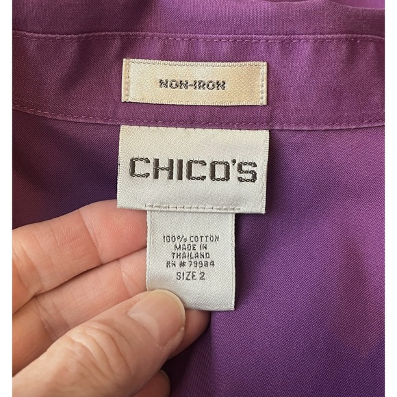 Chicos Button Down Blouse Womens Size 2 L No-iron Purple Cotton Teacher Office - Picture 9 of 11
